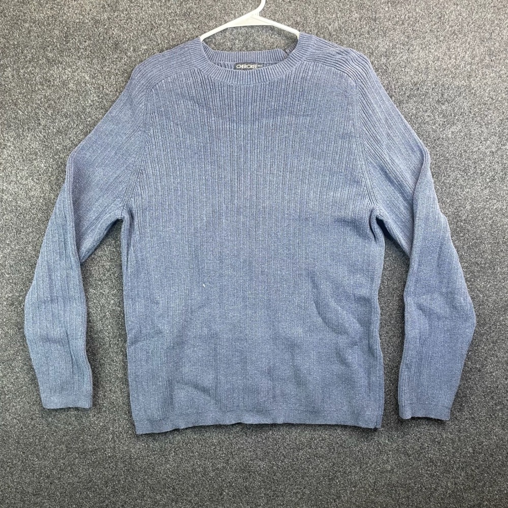Cherokee Ribbed Knit Crewneck Sweater Men's Medium Blue